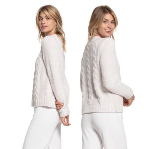 BAREFOOT DREAMS light heathered gray CozyChic cable knit pullover sweater M